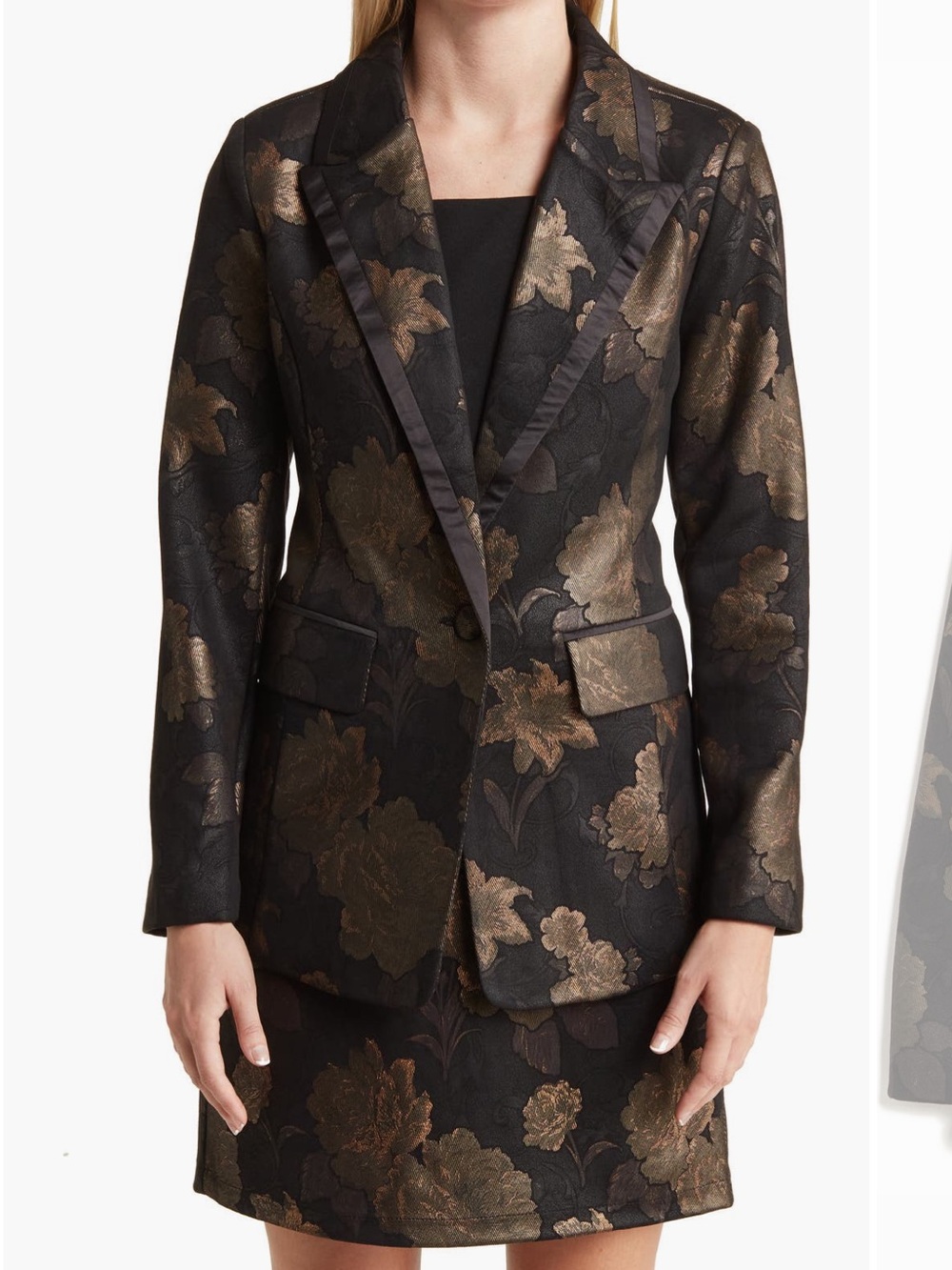Avec Les Filles Black Blazer with Gold Floral Brocade - Picture 3 of 9